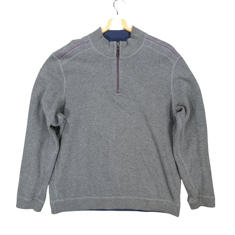 Tommy Bahama Quarter Zip Mens XL Gray‎ Excellent Reversible Cotton